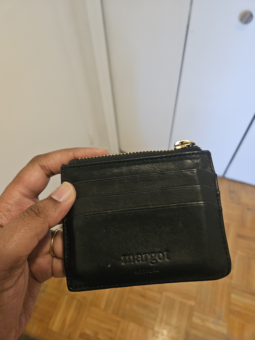 Margot Black Leather Card Wallet with Zip Coin Pocket
